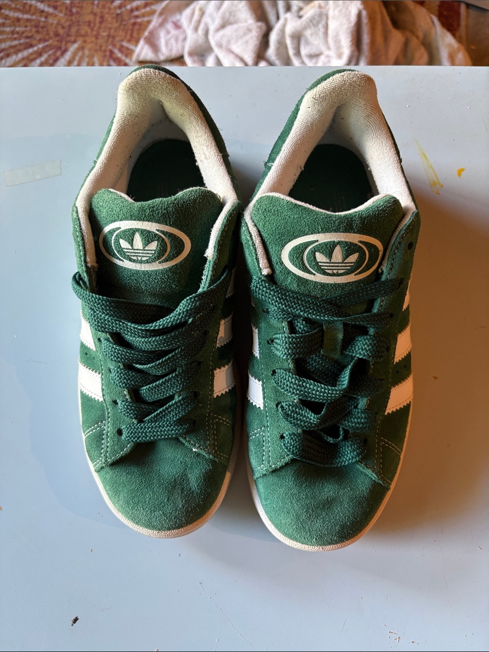 adidas Green Suede Sneakers with White Stripes